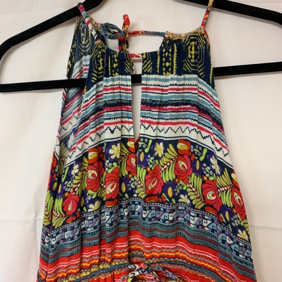 Minkpink dress SZ M maxi halter multi print keyhole neck bohemian unique… - Picture 2 of 16
